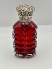 Antique Cased Ruby Cranberry Glass Scent Perfume Bottle Silver Lid
