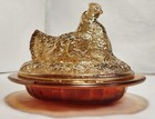 Vintage Soweby English Golden Carnival Glass Hen On Nest