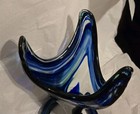 Hand Blown Art Glass Vase Vintage Cobalt Blue Mid-century Swirl Base