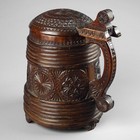 Antique 19th Century Chip Carved Decorated Norwegian Treen Wood Peg Tankard