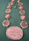 Magnificent Czech Art Deco Vintage Pink Carved   Opalescent Glass Vtg Necklace