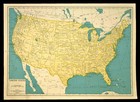 Vintage United States Map Of The Us Wall Art Decor Original 1940s