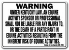 Equine Activity Liability Warning Sign - Horse Farm  Barn  Stable Safety Notice
