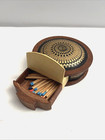 Vintage Mechanical Wood   Gold Embossed Leather Match Box   Match Safe   Vesta