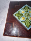 Antique Majolica Relief  Tile  Art Nouveau Brown With Yellow Flowers England