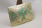 Vintage Navajo Sterling Silver Inlaid Turquoise Belt Buckle Signed Nakai