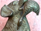 Vintage Solid Brass Hunting Dog With Duck   Bird In Mouth Figurine Statue Patina