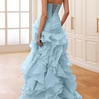 Off-shoulder Sky Blue Evening Dress Multi-layered Organza Slim Prom Party Dress 