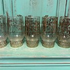 Set Of Six Vintage Mid Century Modern Gold Fleck Glasses With Handles