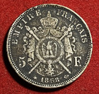 France 5 Francs 1868 A Silver Coin Napoleon Iii Km 799 1 T10966