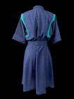 1980s Vintage Willi Of California Navy And Teal Blue Elastic Waist House Dress