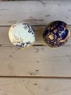 2 Vintage Footed Cobalt Blue White   Gold Porcelain Egg Shaped Candles 4 