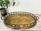 Vintage Mcm Hollywood Regency Solid Brass Bamboo Style Oval 15    Diameter Tray