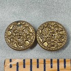 C1900 Antique Brass Floral Picture Buttons Lot Of 2 5 8  Victorian 16mm Embossed