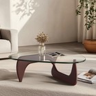Mid-century Modern 0 8  Glass Coffee Table Vintage Noguchi Table Solid Wood Base
