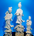 Vintage Rare  lot Of 3  Antique 19th C Mcm Dehua Standing Guanyin Figurines