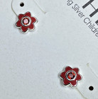 Kit Heath Sterling Silver 925 Kid s Cz January Birthday Red Flower Earrings Nos