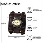 Mens Biker Wide Geniune Leather Strap Quartz Wrist Watch Retro Brown Bangle Cuff