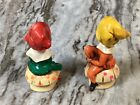 Vtg Lefton Pixie Elf Figurines Sitting On Mushrooms  6393-pair