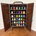 Full Vintage Retro Portable Folding Sewing Cabinet Wood Case  Spool Thread Rack