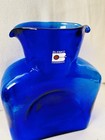 Blenko Cobalt Blue Glass Water Bottle Carafe Vase Double Spout 8 
