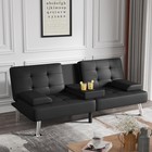 Convertible Futon Sofa Bed     Recliner Couch W  Cup Holders   Armrests  Black