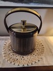 Vintage Mid Century Modern Kromex Ice Bucket Gold Tone   Woodgrain 