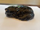 Vintage Ceramic Cat Figurine Sleeping Black Persian Kitty Curled 60   s 70   s