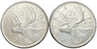 1966 Canada Silver Quarter 25 Cents Lot Of 2 Coins 80  Silver Elizabeth Ii Xf au