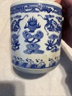 Chinese Blue White Dragon Phoenix Brush Pot Qianlong Mark Porcelain 6in Scholar