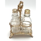 Antique Victorian Era Glass Cruet Set With Gold Toned Stand