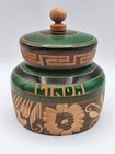 Mexican Carved Etched Wood Trinket Box W  Lid Artist Signed Personalized  linda 