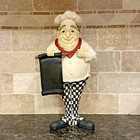 Chef Statue Figurine Holding Chalkboard Checkered Pants Kitchen Decor