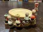6 Vintage Stacking Italian Wood Coaster Set Villagers Tree Handcrafted In Italy