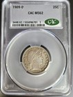 1909-d Barber Silver Quarter Ms62 Cac Former Ngc Ms63 Bu Uncirculated 