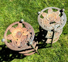 Pair Antique Cast Iron Victorian Rose 3 Tier Tables Garden Pedestals   tag  res