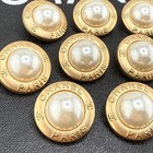 10 Chanel Buttons Gold White Pearl 22mm Metal Vintage
