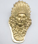 Antique Brass Native American Indian Chief Head Clip Ornament Figural Statue