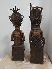 Pair African Benin Bronze King queen Statues 