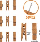 50 Pcs Push Pin With Wooden Clips  Durable Pins  Small  Brown