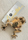 Nwt Vtg Frog Toad Brooch Pin Carolee Faux Pearl Belly Blue Eyes Gold Tone