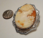 1920s Rhodium Plated Sterling Filigree Brooch W Italian Deco Lady Shell Cameo
