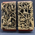 Pair Of Antique Chinese Wood Carved Open Works Panel Gold Gilded Wall Decor