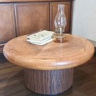 Vintage 1960s-1980s Solid Oak Top Round Wood Coffee Table