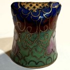 Cloisonne Enamel Inlay Brass Owl Thimble White Blue Green Gold Bird Vtg Sewing