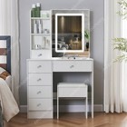 White Vanity Makeup Dressing Table Set W stool 6 Drawer   Led Slide Mirror Desk