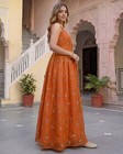 Orange Sleeveless Gown Style 3-piece Suit Set For Women   Stylish Kurta