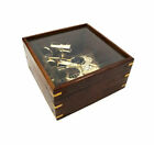 Large Brass Sextant 7 75  W  Etched Glass Cover Display Wood Case Nautical Decor