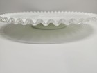 Fenton Silver Crest Ruffled Edge White Milk Glass Low Footed Cake Platter 