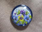 Glass Dome Pic Button  stained Glass  Flowers - Yellow   Purple Pansies